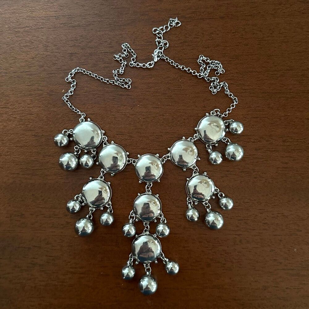 Vintage Silver-Tone Bubble Bead Statement Necklace